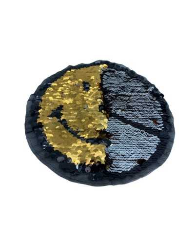 Appllicazione Cucire Paillettes Smile Pace Reversibile Oro Argento 21x21 Cm