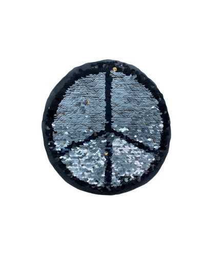 Appllicazione Cucire Paillettes Smile Pace Reversibile Oro Argento 21x21 Cm