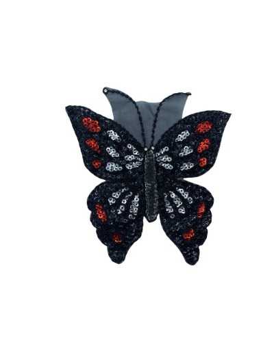 Anwendung: Großer Schmetterling, bestickter Aufnäher, Strass, Perlen, Pailletten, Türkis, Schwarz, 25 x 25 cm