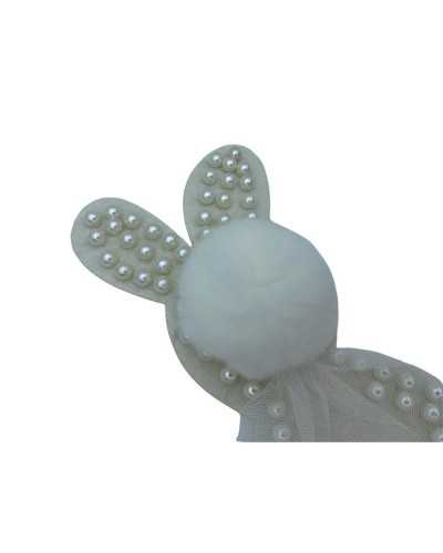 Application Mode Blanc Lait Lapin Pannolenci Perles Goujons Pom Pom Haut De Fourrure 25x12 Cm