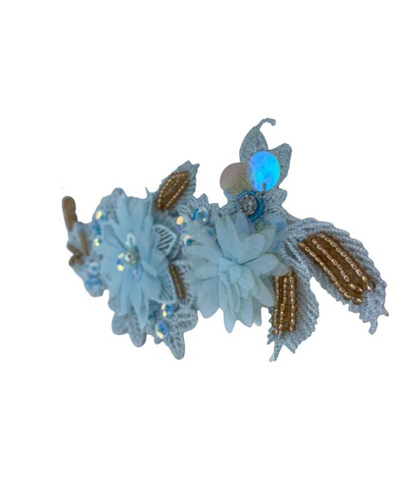 Aplicación Moda Flores Perlas Encaje Macramé Lentejuelas Pedrería 20x9 Cm