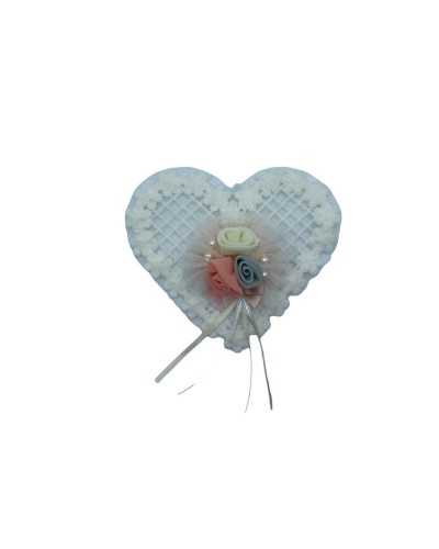 Applicazione Cuore Lana Tulle Fiori Tessuto Alto 13x16 Cm