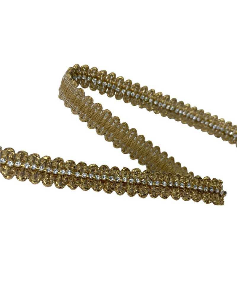 Passamaneria Bordo Copripunto Oro Ricamato Strass 2 Mm Alto 12 Mm