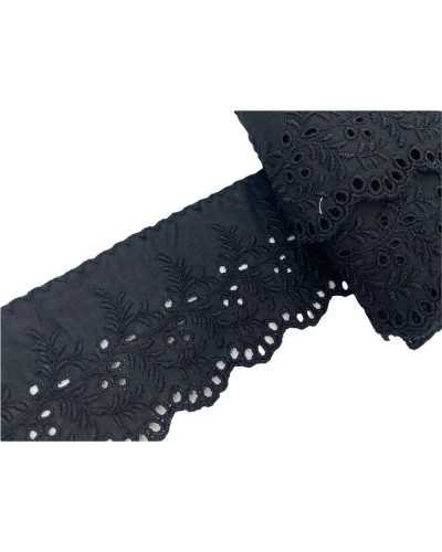Garnituren aus schwarzer Sangallo-Baumwolle, Stickerei, Blumenblattspitze, gewellt, 7 cm hoch