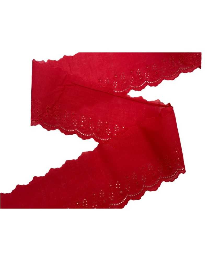 Passamaneria Pizzo Sangallo Cotone Rosso Ricamo Fiore Punta Smerlato Alto 10 Cm