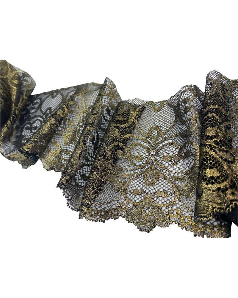 Trimmings Lace Rashel Lace Elastic Black Gold Soft High 11 Cm