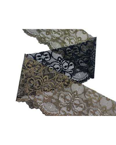 Pasamanería Encaje Rashel Encaje Elástico Negro Oro Suave Alto 11 Cm