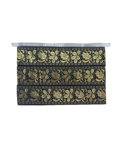 50 cm passementerie bord de séparation galon brodé motif fleur fil d'or noir 5 cm de haut