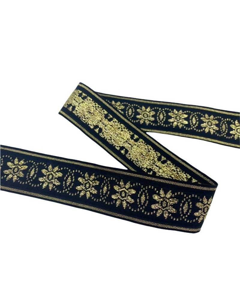 Bordure de séparation de passementerie de 50 cm Motif de fleur de broderie de fil d'or de gallon noir 3 cm de haut