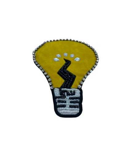 Aplicación Coser Bombilla Terciopelo Amarillo Strass Cuentas Alto 22x16 Cm