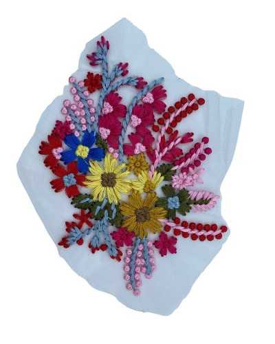 Aplicación Base Tul Flor Bordado Costura Alto 19x13 Cm