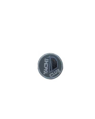 Application Thermoadhésive Broderie Ecusson Rond Ecrit YACHT CLUB Gris Lurex 3 Cm