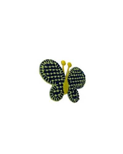 Ecusson Application Mode Thermocollant Broderie Papillon Jaune Bleu 45x30 Mm