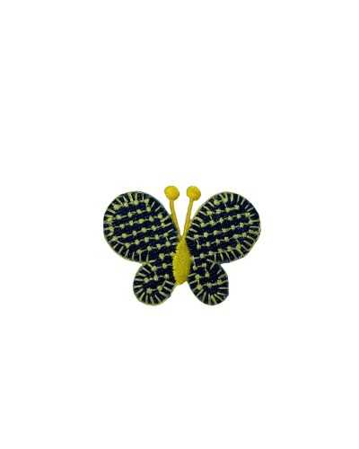 Applicazione Moda Termoadesiva Patch Farfalla Ricamo Giallo Blu 45x30 Mm