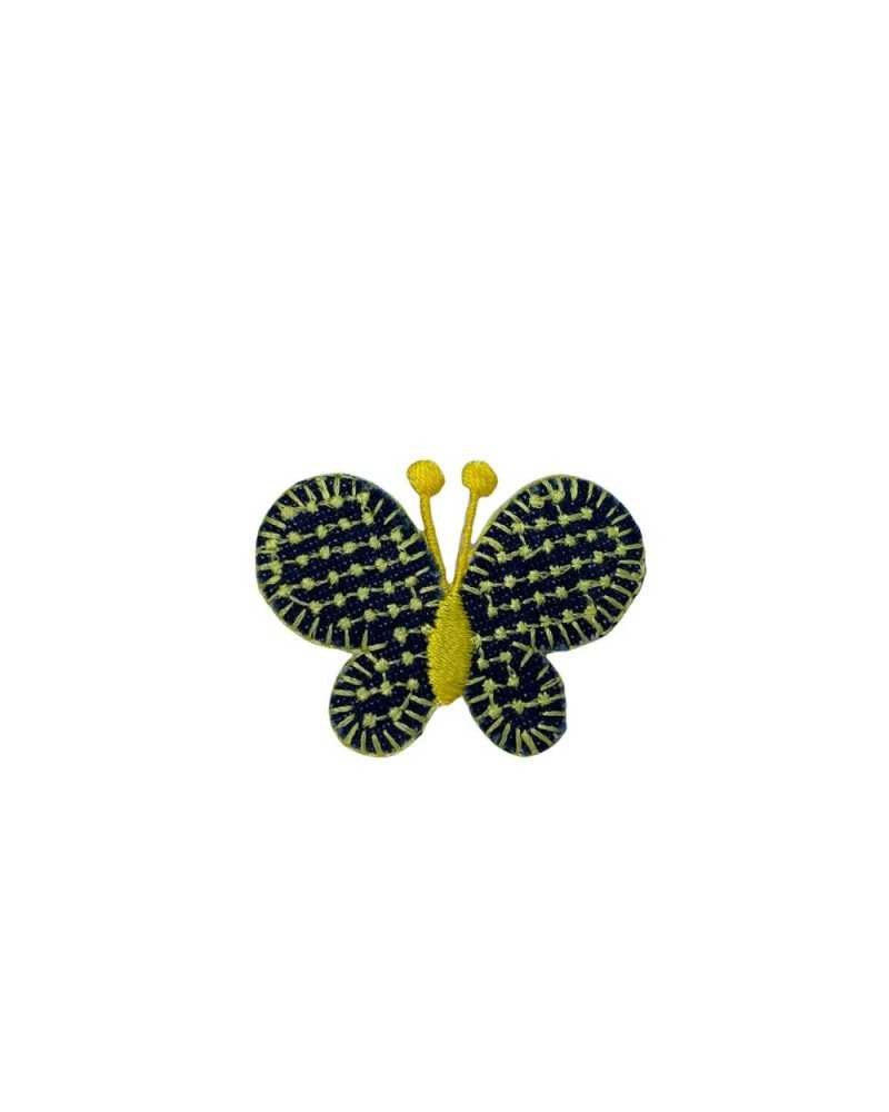 Ecusson Application Mode Thermocollant Broderie Papillon Jaune Bleu 45x30 Mm