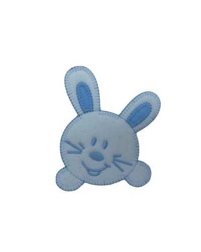 Iron-on Patch Baby Rabbit Head Smiling Embroidered Velvet Effect 9x10 Cm