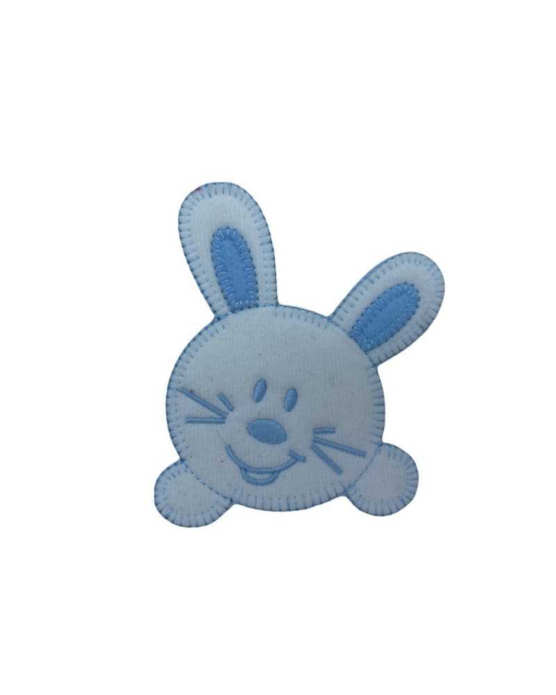 Ecusson Thermocollant Bébé Lapin Tête Souriante Brodé Effet Velours 9x10 cm