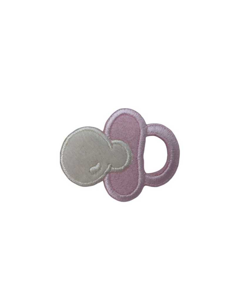 Thermoadhesive Application Embroidery Patch Baby Pink Velvet Pacifier Gimlet 5x4 Cm