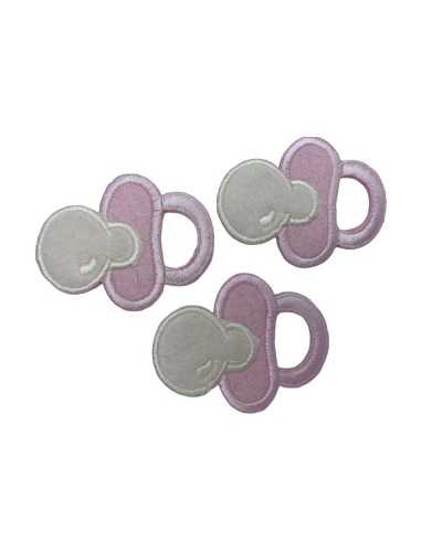 Thermoadhesive Application Embroidery Patch Baby Pink Velvet Pacifier Gimlet 5x4 Cm