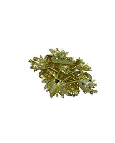 Spilla Gioiello Metallo Modello Fiore Oro Strass Pietre Alta 6 Cm