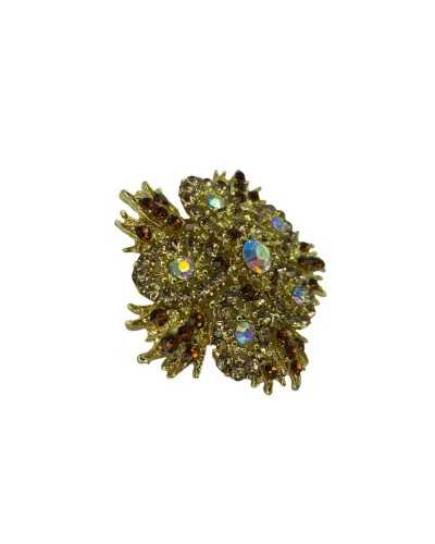 Spilla Gioiello Metallo Modello Fiore Oro Strass Pietre Alta 6 Cm