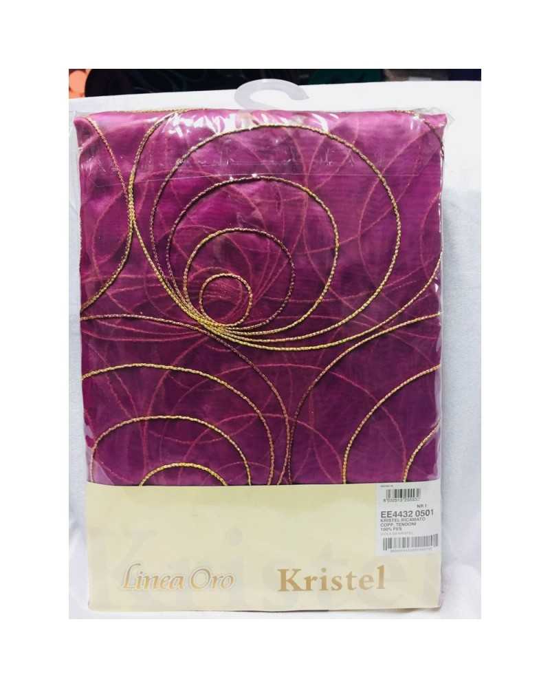 Pareja de cortinas panel con ojales velo organza bordada kristel ancho 140x290 alto cm linea dorada