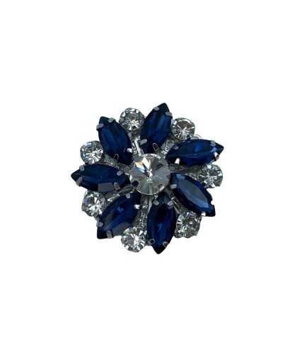 Botón Joya Piedras Strass Redondo Base Metal Plata Ojal Talla 58 - Mm 35