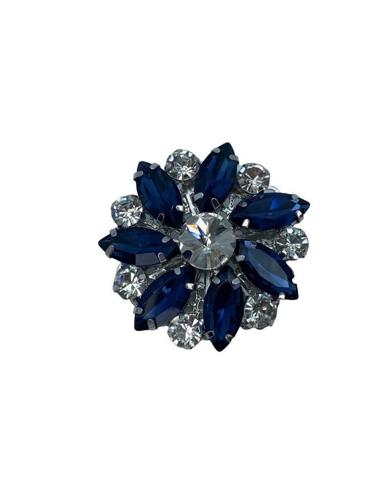 Botón Joya Piedras Strass Redondo Base Metal Plata Ojal Talla 58 - Mm 35