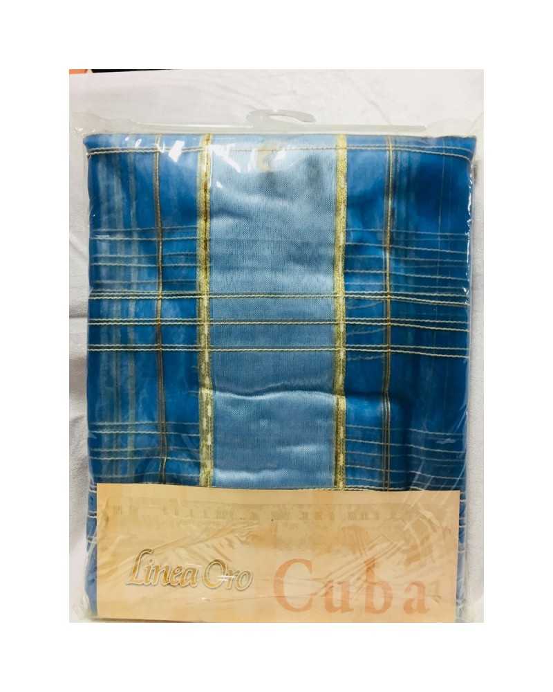 Paar Schiebevorhänge mit Knopflöchern, durchsichtiges Organza-Cuba-Design, quadratisch, Breite 140 x 290 cm, Höhe Goldlinie