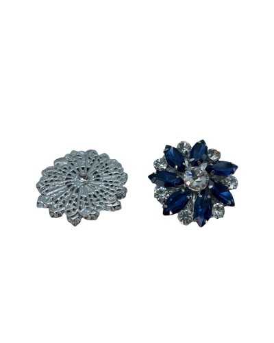 Jewel Button Strass Stones Round Silver Metal Base Buttonhole Size 58 - Mm 35