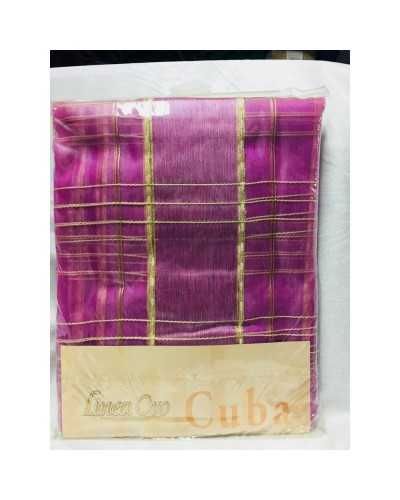 Par de cortinas panel con ojales organza transparente diseño cuba cuadrado ancho 140x290 cm alto linea dorada