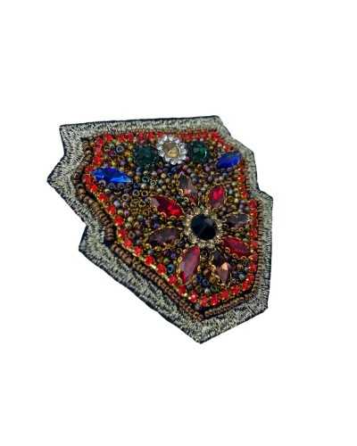Application Patch Ecusson Thermocollant Blason Strass Pierres Broderie Fil Métallique 63 Mm de Haut