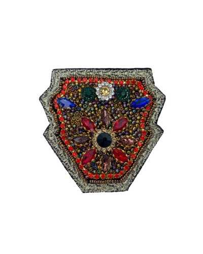 Aplicación Parche Parche Termoadhesivo Escudo Piedras Strass Bordado Hilo Metálico 63 Mm Alto