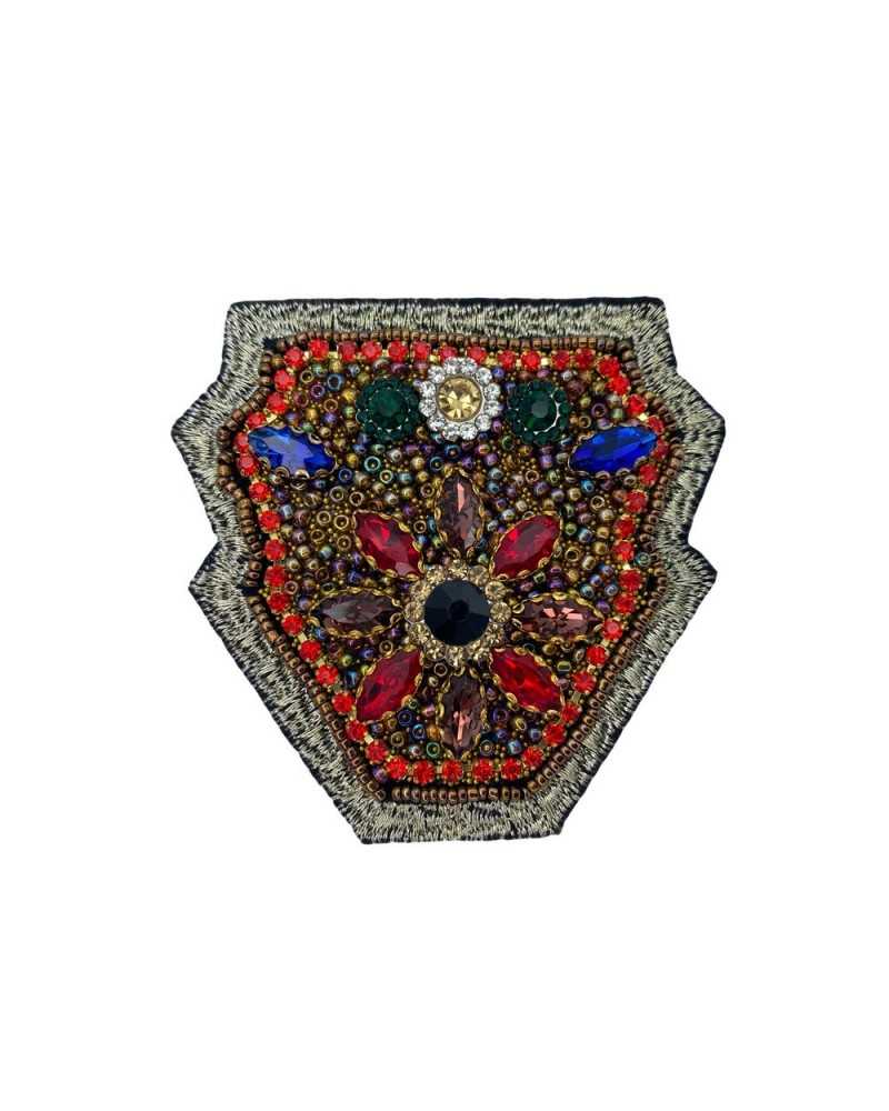 Application Patch Ecusson Thermocollant Blason Strass Pierres Broderie Fil Métallique 63 Mm de Haut