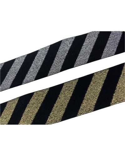 50 Cm Trimmings Elastic Ribbon Black Lurex Silver Gold Diagonal High 4 Cm