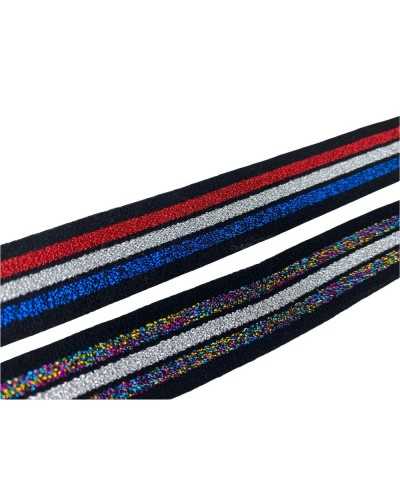 Pasamanería Elástica Borde Rayado Lurex Base Negra 2 Cm De Alto