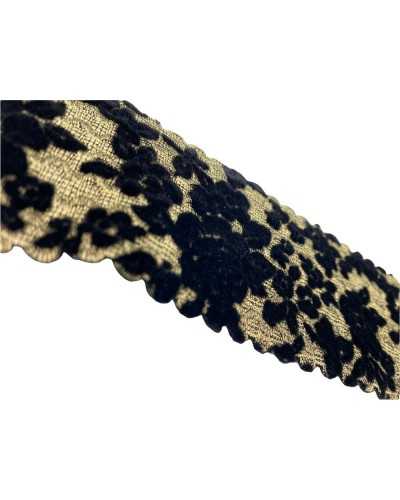 50 Cm Pasamanería Encaje Terciopelo Negro Elástico Dorado Lurex Alto 5 Cm