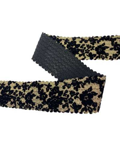 50 Cm Pasamanería Encaje Terciopelo Negro Elástico Dorado Lurex Alto 5 Cm
