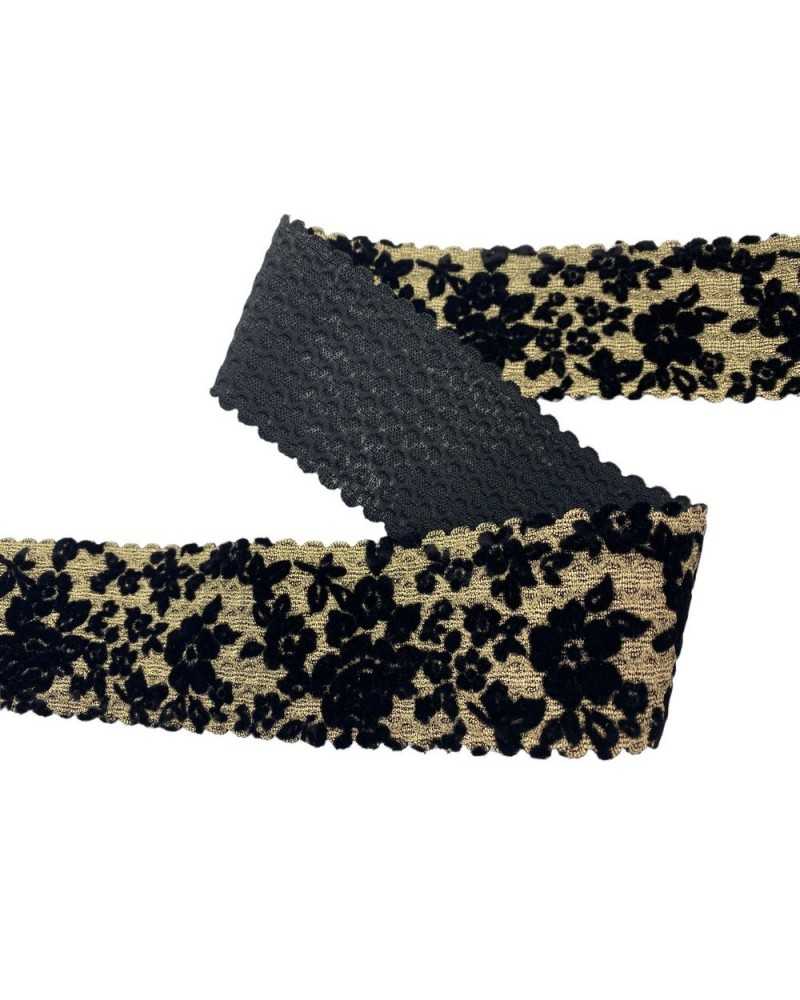 50 Cm Passementerie Dentelle Velours Noir Élastique Doré Lurex Haut 5 Cm