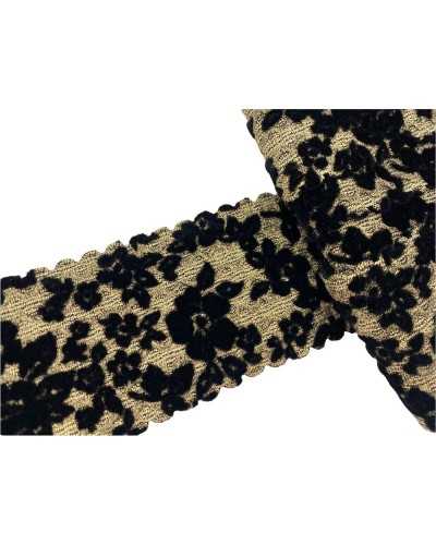 50 Cm Pasamanería Encaje Terciopelo Negro Elástico Dorado Lurex Alto 5 Cm