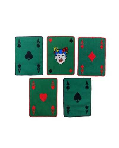 Applikationspatch zum Aufbügeln, grüner Stoff, Pokerkarten, Stickerei, 9 x 6 cm