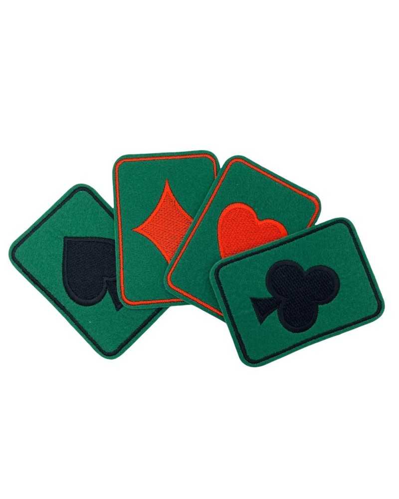 Applicazione Termoadesiva Patch Panno Verde Ricamo Carte Gioco Poker 5,5x8  Cm