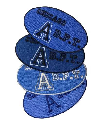 Applikations-Patch zum Aufbügeln, blauer Jeans-Stoff, oval, 14 x 8,5 cm