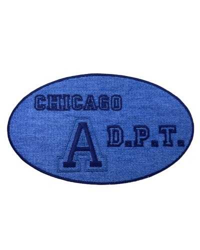 Application Patch Iron-on Patch Blue Jeans Fabric Oval Written 14x8.5 Cm