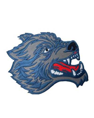 Iron-on Application Marbet Patch Embroidered Animal Gray Blue Wolf Head 8x7 Cm