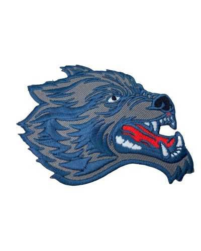 Iron-on Application Marbet Patch Embroidered Animal Gray Blue Wolf Head 8x7 Cm