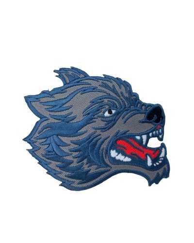 Iron-on Application Marbet Patch Embroidered Animal Gray Blue Wolf Head 8x7 Cm