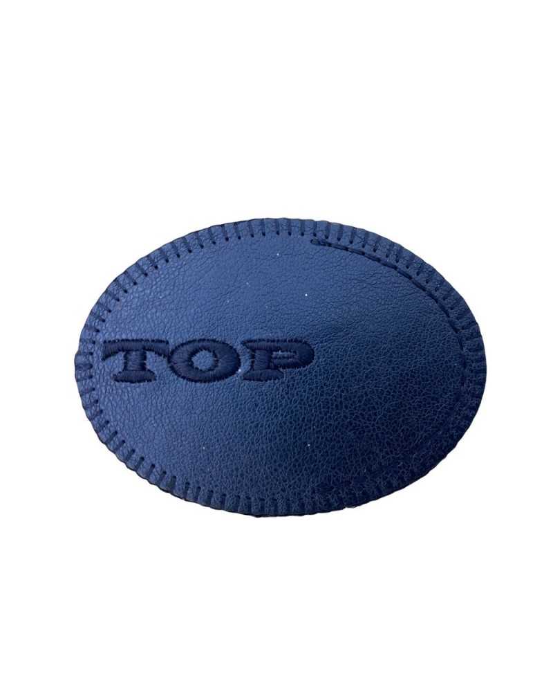 Application Patch Faux Cuir Broderie Ecrit TOP Ovale Thermocollant 7x5 Cm