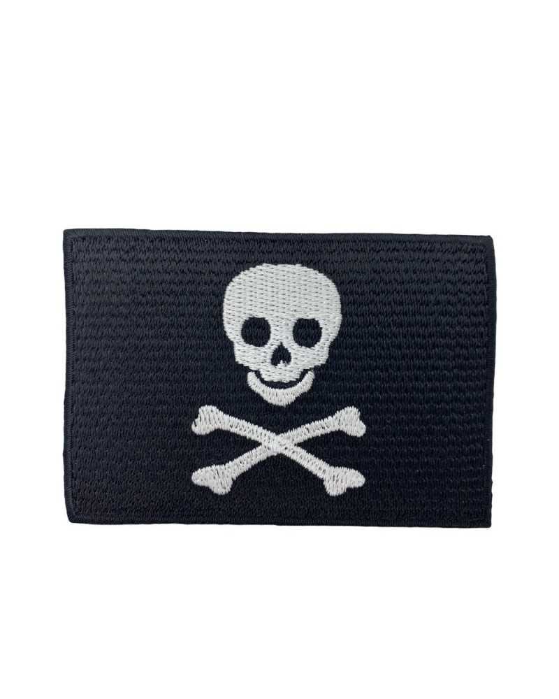 Piraten-Totenkopf-Aufnäher zum Aufbügeln, 80 x 55 mm