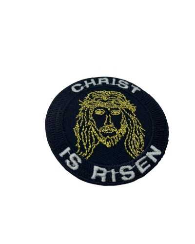 Application Thermoadhésive Patch Noir Broderie Lurex Doré Visage Saint Jésus 6 Cm